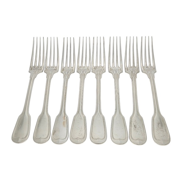 Set of 8 Christofle Sterling Silver Chinon Forks 8 1/8" #20511 - Picture 1 of 10